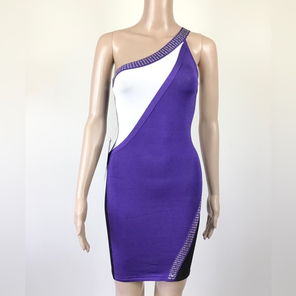 One Shoulder Embellished Studs Dress
